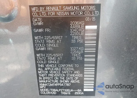 2015 Nissan Rogue S from USA, damaged, VIN KNMAT2MTXFP547787